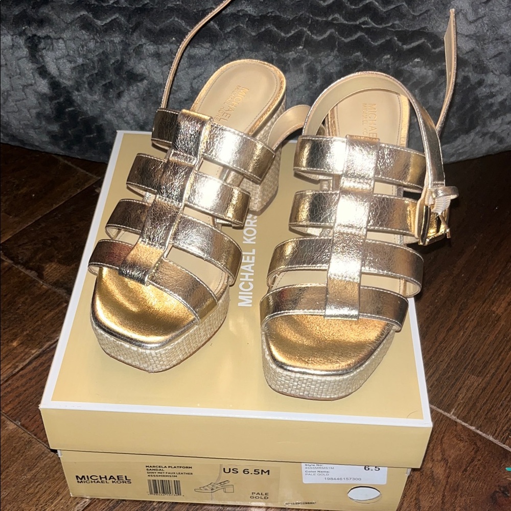 Michael Kors Metallic Gold Wedge Sandals - Picture 2 of 9